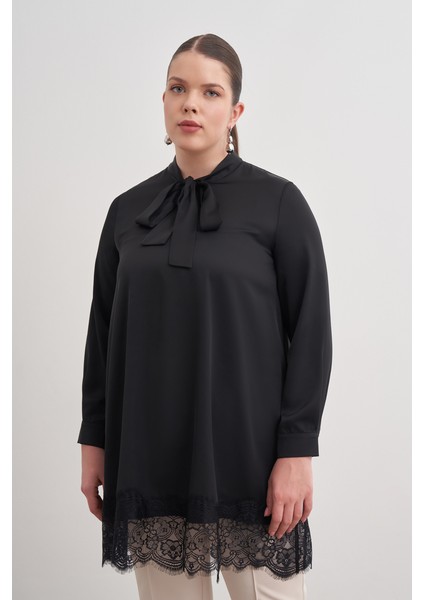 Dantel Şeritli Yakası Bağcıklı Tunik