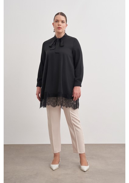 Dantel Şeritli Yakası Bağcıklı Tunik fiyatları