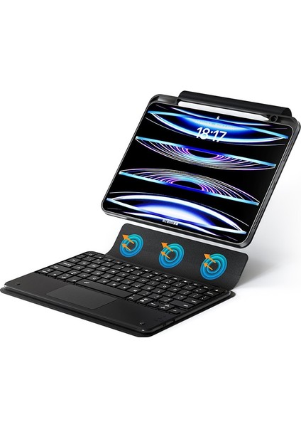 Apple iPad Air 13 Inc M3 (2025) Darbeye Dayanıklı Kalemlikli Touchpadli Ingilizce Q Klavyeli 2 In 1 Protection Kılıf fiyatları