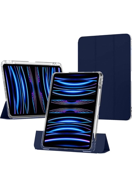 Apple iPad Air 11 M3 (2025) Manyetik Standlı Darbeye Dayanıklı Shockproof Kalemlikli Kızaklı Hybrid Kılıf
