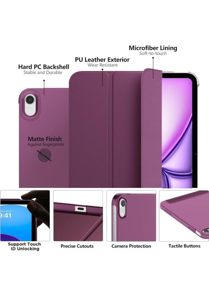 Apple iPad Air 11 Inc M3 (2025) Yatay Standlı Uyku Modlu Basic Arkası Sert Smart Kılıf