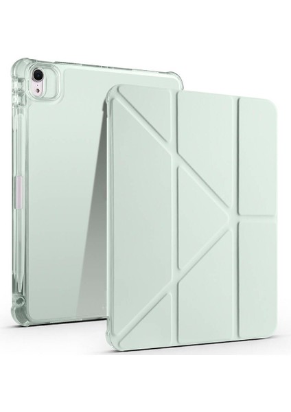 Apple iPad Air 11 M3 (2025) Yatay ve Dikey Standlı Antişok Köşe Korumalı Kalemlikli Origami Slikon Kılıf