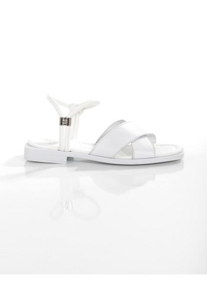 MİA028-3010 Deri Kadın Günlük Konforlu Beyaz Tatil Sandalet fırsatları