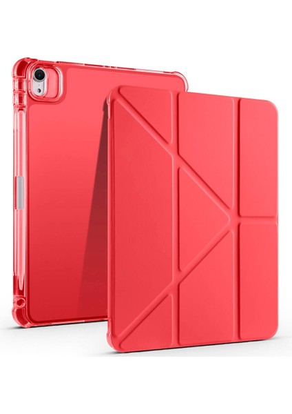 Apple iPad Air 11 M3 (2025) Yatay ve Dikey Standlı Antişok Köşe Korumalı Kalemlikli Origami Slikon Kılıf