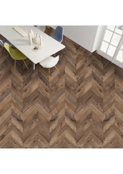 Yer Kaplama Folyosu Kendinden Yapışkanlı Laminasyonlu Balıksırtı Ahşap Parke Desen 60 cm x 100 cm