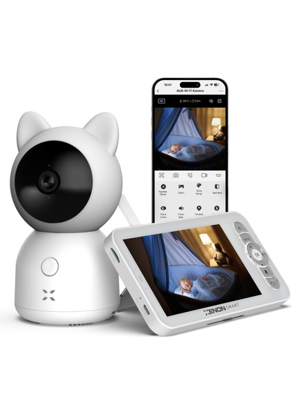 Akıllı Bebek Kamerası Dijital 5'' LCD Monitörlü Sıcaklık ve Nem Ölçen Ninni Çalan Gece Görüşlü Bebek İzleme Monitörü X7202