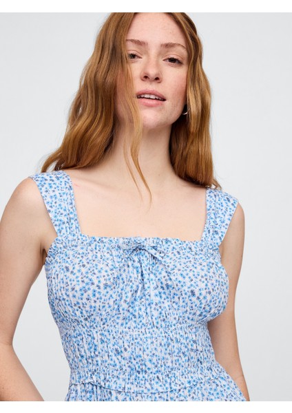 Kadın Mavi Çiçek Desenli Midi Elbise indirimleri