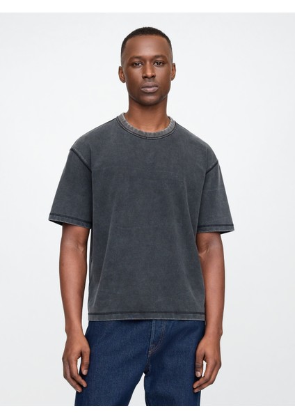 Erkek Siyah Heavyweight Crop T-Shirt