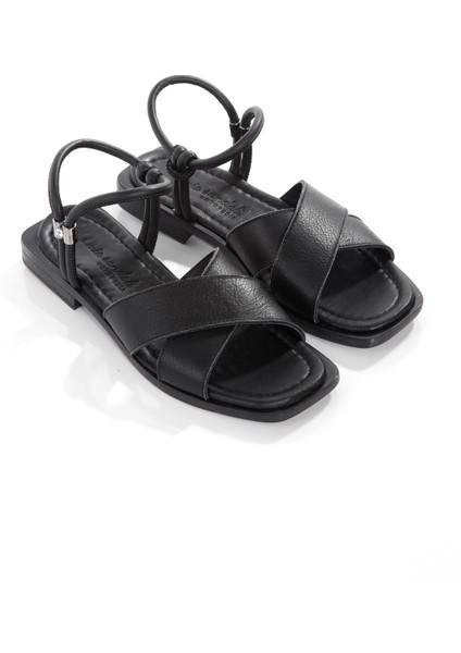 MİA028-3010 Deri Kadın Günlük Konforlu Siyah Tatil Sandalet modelleri