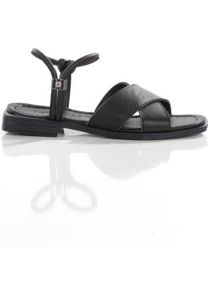 MİA028-3010 Deri Kadın Günlük Konforlu Siyah Tatil Sandalet fırsatları