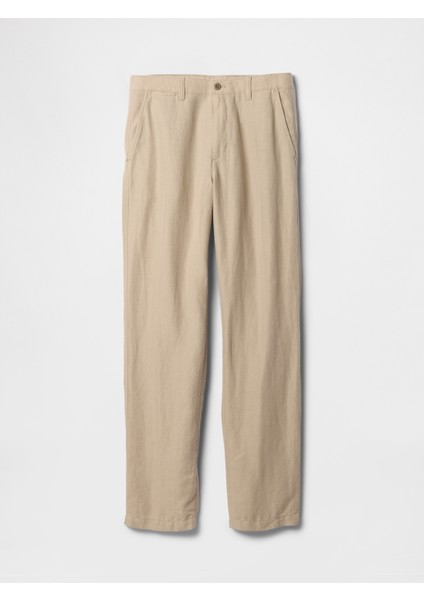 Erkek Bej Keten Karışımlı Khaki Pantolon