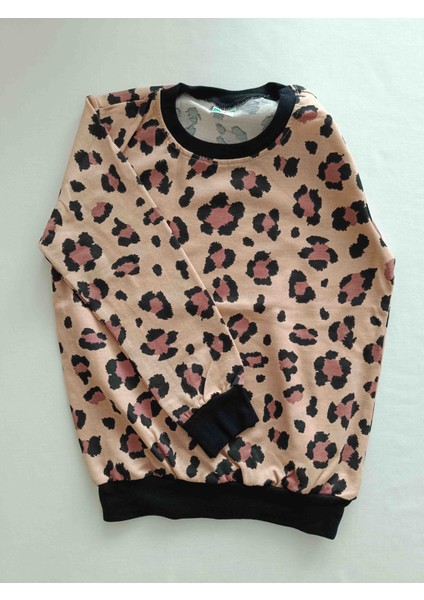 Kız Çocuk Uzun Kollu Kahverengi Siyah Noktalı Leopar Desenli Pijama Takımı