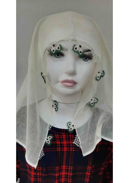 2 Tarafı Iğne Oyalı Baş Örtüsü En-Boy 80cm Sarı Renk