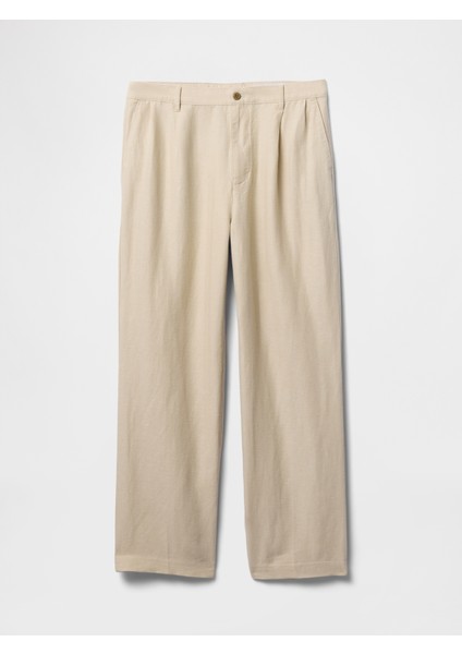 Erkek Bej Keten Pamuk Karışımlı '90S Loose Pileli Khaki Pantolon fiyatları