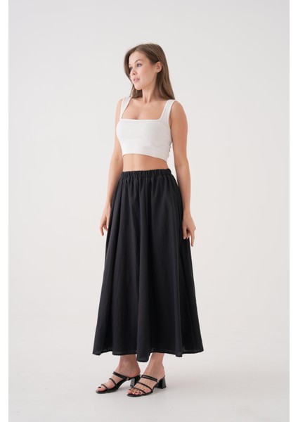 Kadın Siyah Vual Kumaş Kırışık Uzun Astarlı Etek 29062 fiyatları