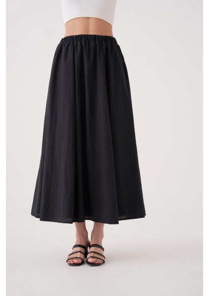 Kadın Siyah Vual Kumaş Kırışık Uzun Astarlı Etek 29062 modelleri