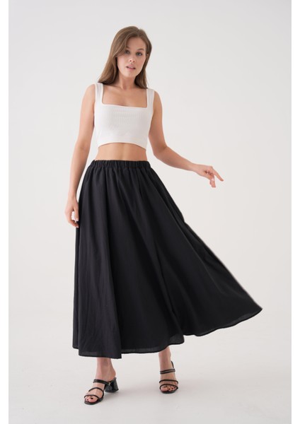 Kadın Siyah Vual Kumaş Kırışık Uzun Astarlı Etek 29062 indirimleri