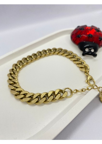 Lucky B&e 8mm Kalın Sade Zincir Çelik Bileklik Gold indirimleri