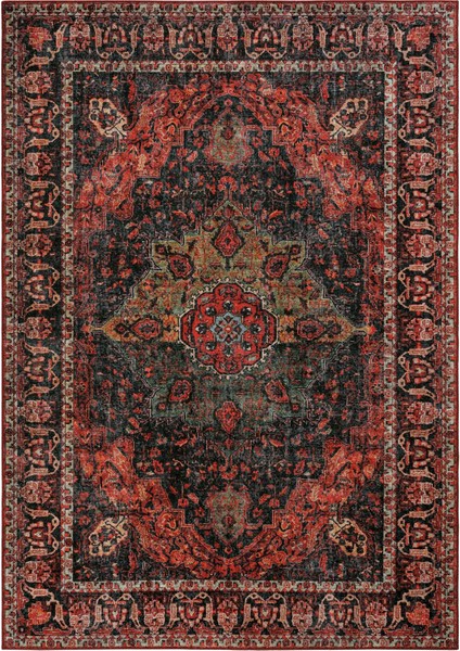 Private Bordo Etnik Desenli Şönil Halı Yıkanabilir Eskitme Vintage Göbekli Salon Halısı