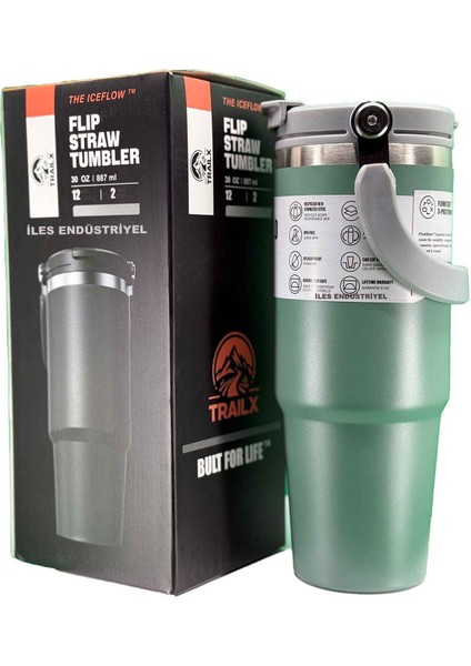 Vakumlu Termos, Paslanmaz Çelik 30 OZ/887 Ml, Yeşil