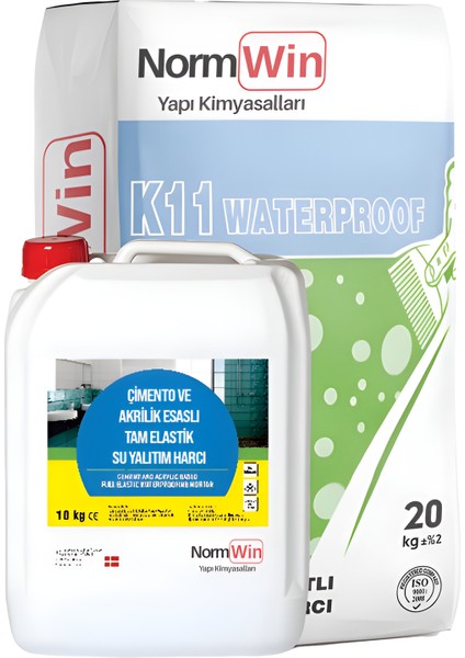 Normwin Waterproof Çimento Akrilik Esaslı Iki Bileşenli Tam Esnek Su Yalıtımı 30 kg Set