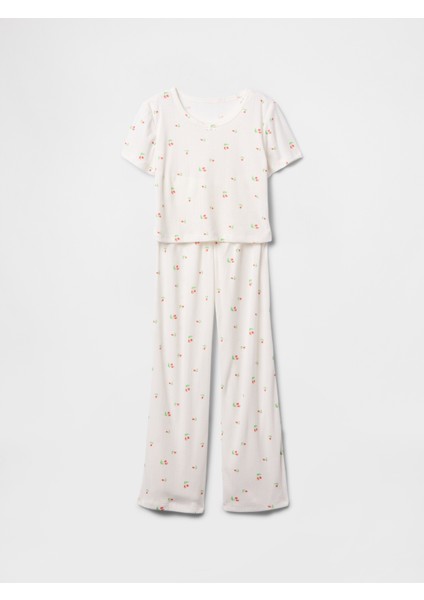 Kız Çocuk Kırık Beyaz Pointelle Pijama Takımı