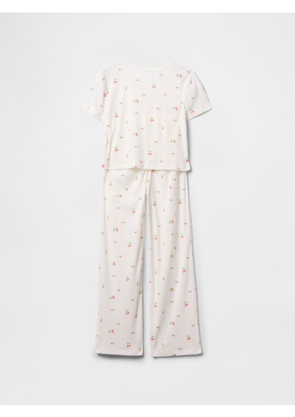 Kız Çocuk Kırık Beyaz Pointelle Pijama Takımı