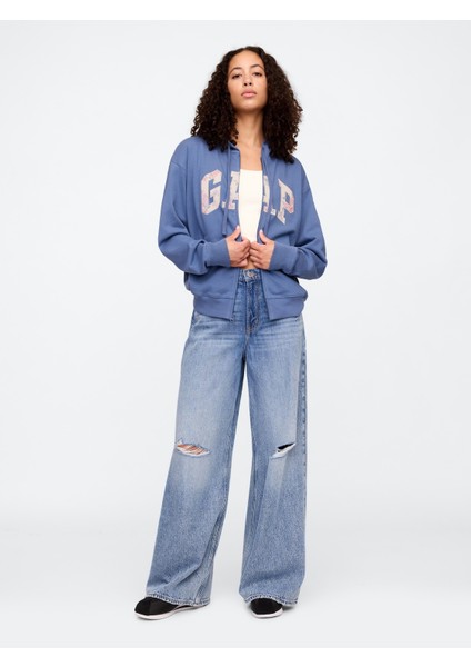Kadın Koyu Mavi Gap Logo Relaxed Fermuarlı Sweatshirt indirimleri