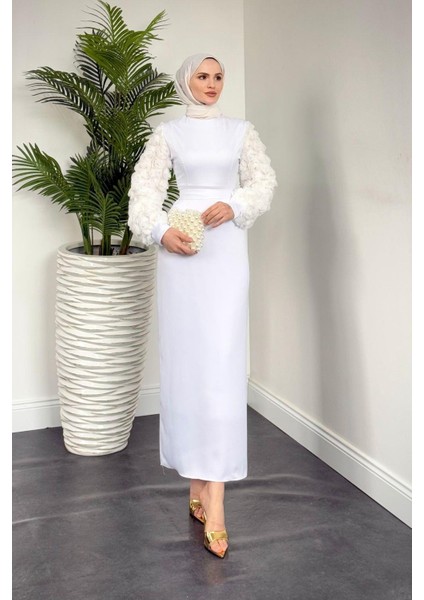 Filomena Kolları Güllü Abiye Beyaz