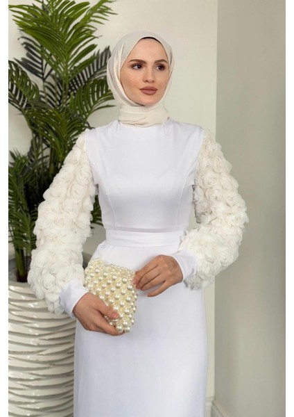 Filomena Kolları Güllü Abiye Beyaz