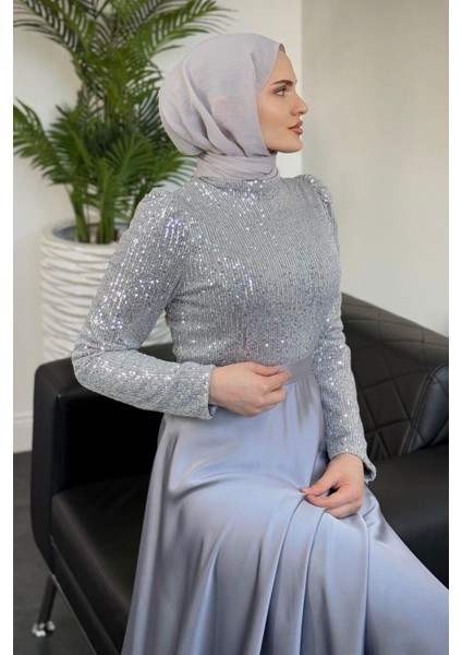 Tiana Pul Payet Abiye Gri