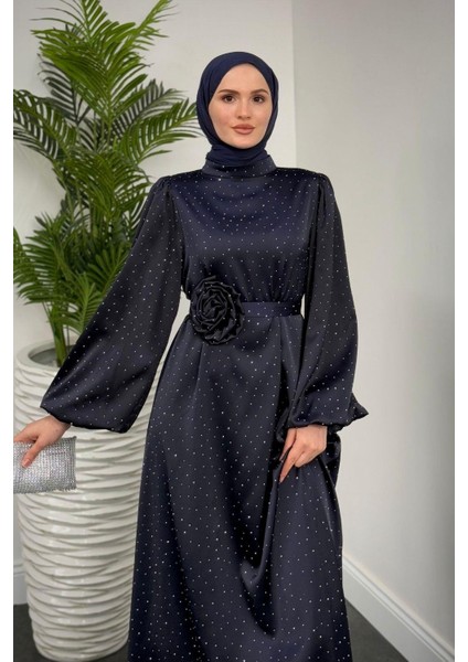 Margherita Taşlı Balon Kol Abiye Lacivert modelleri