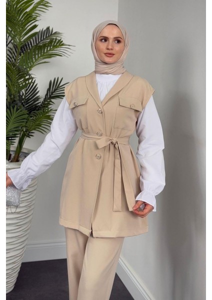 Nicolette Üçlü Pantolon Takım Taş