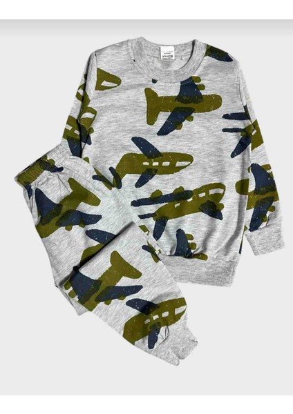 Erkek Çocuk Uzun Kollu Mevsimlik Uçak Desenli Pijama Takımı