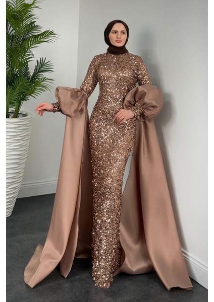 Jamie Kolları Seyyar Pelerinli Balon Kol Abiye Bakır