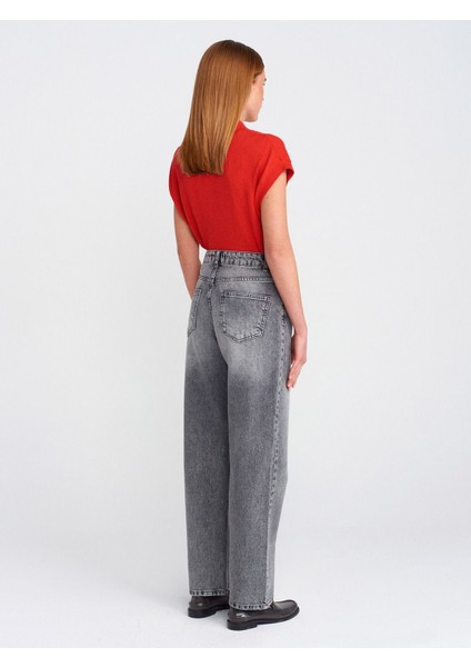 71772 Kar Yıkama Denim Mom Pantolon-Antrasit