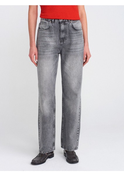 71772 Kar Yıkama Denim Mom Pantolon-Antrasit fiyatları