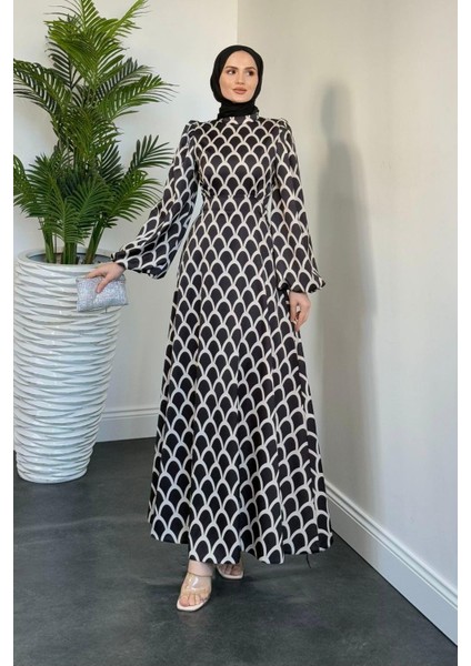 Anemon Saten Desenli Abiye Siyah fiyatları