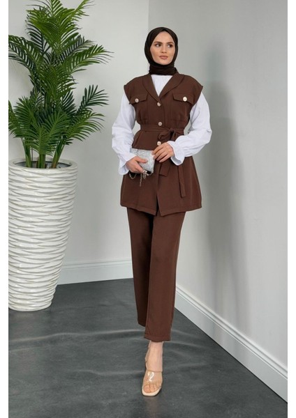 Nicolette Üçlü Pantolon Takım Kahverengi