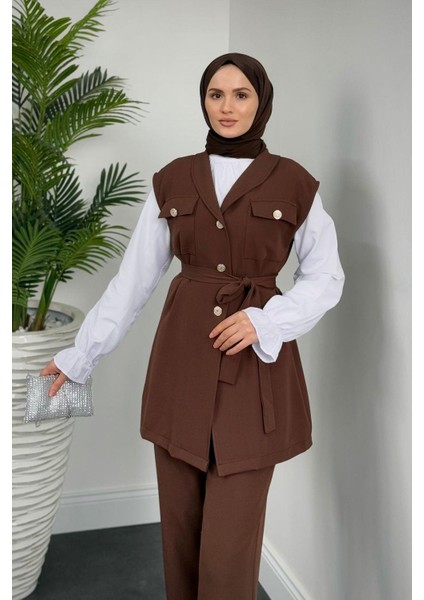 Nicolette Üçlü Pantolon Takım Kahverengi modelleri
