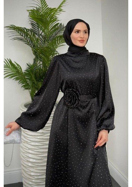 Margherita Taşlı Balon Kol Abiye Siyah modelleri