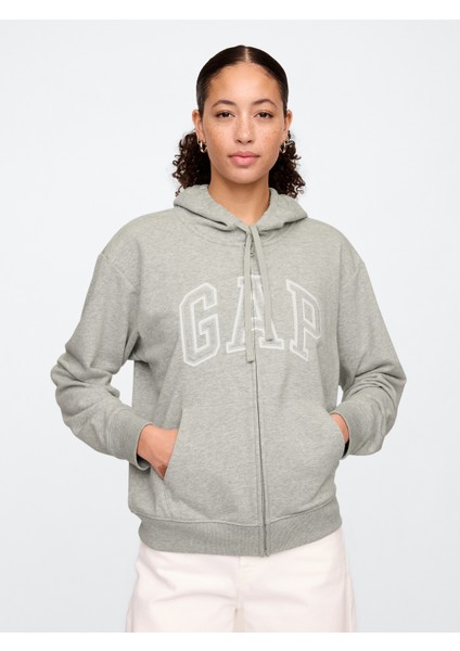 Kadın Gri Gap Logo Relaxed Fermuarlı Sweatshirt