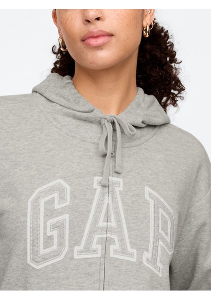Kadın Gri Gap Logo Relaxed Fermuarlı Sweatshirt modelleri