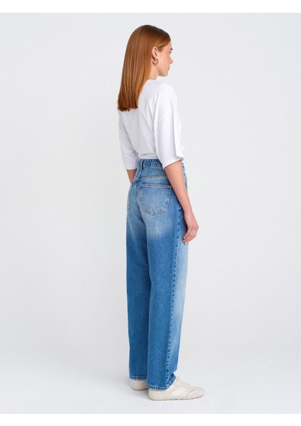 71781 Küçük Yırtıklı Denim Mom-Mavi