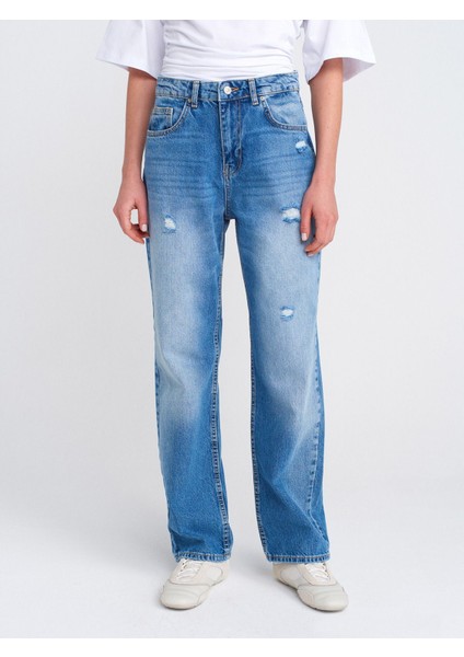 71781 Küçük Yırtıklı Denim Mom-Mavi fiyatları
