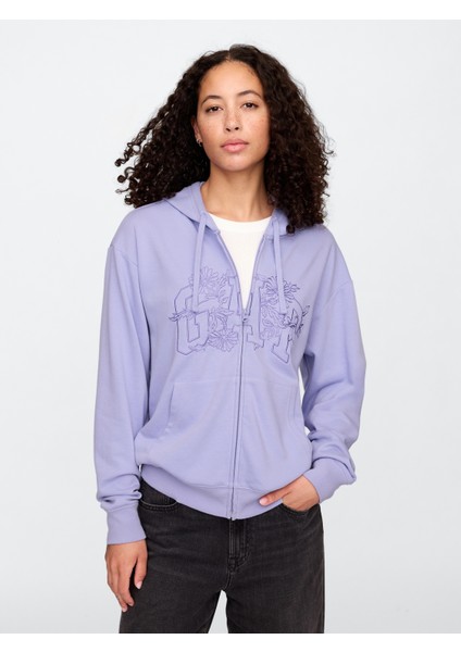 Kadın Lila Gap Logo Relaxed Fermuarlı Sweatshirt