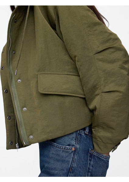 Kadın Haki Kapüşonlu Crop Ceket modelleri