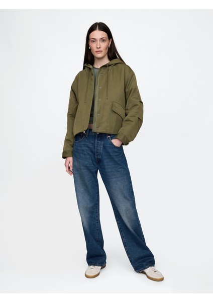 Kadın Haki Kapüşonlu Crop Ceket indirimleri