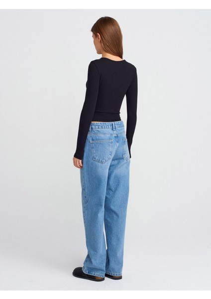 71785 Kalın Kumaş Boru Paça Denim Pantolon-Mavi