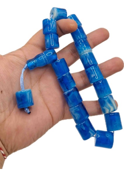 Büyük Boy Özel Model Mavi Renk Desenli Efe Maskot Toz Kehribar Tesbih